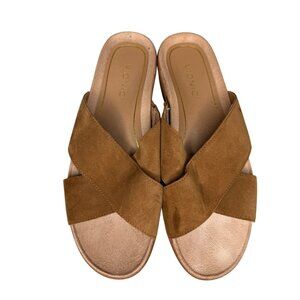 Vionic Hayden Suede Cross Strap Platform Wedge Sandals In Toffee Brown 11